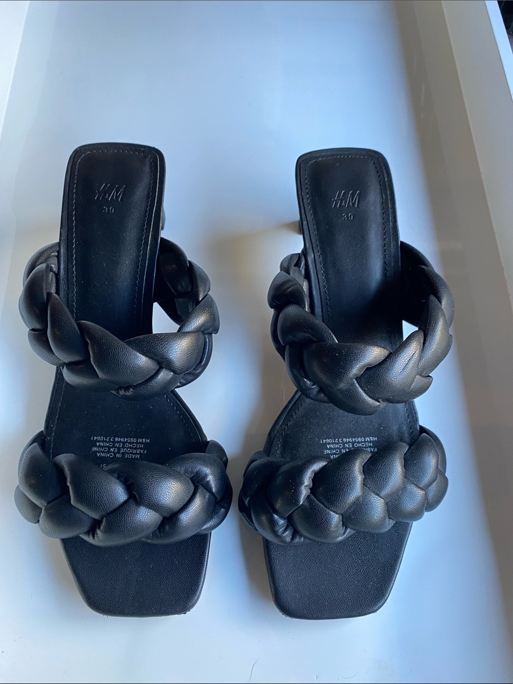 H&M Black Braided Double-Strap Slide Mules